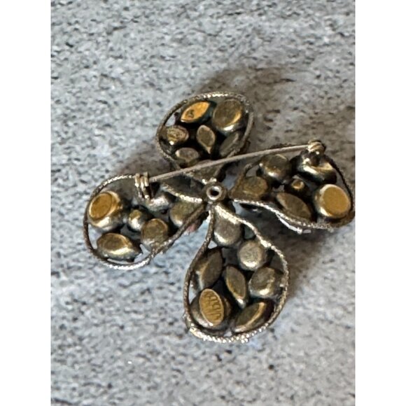 Vintage Regency Designer Signed Rhinestone Clover Brooch Green & Blue 2" Pin - Picture 6 of 6